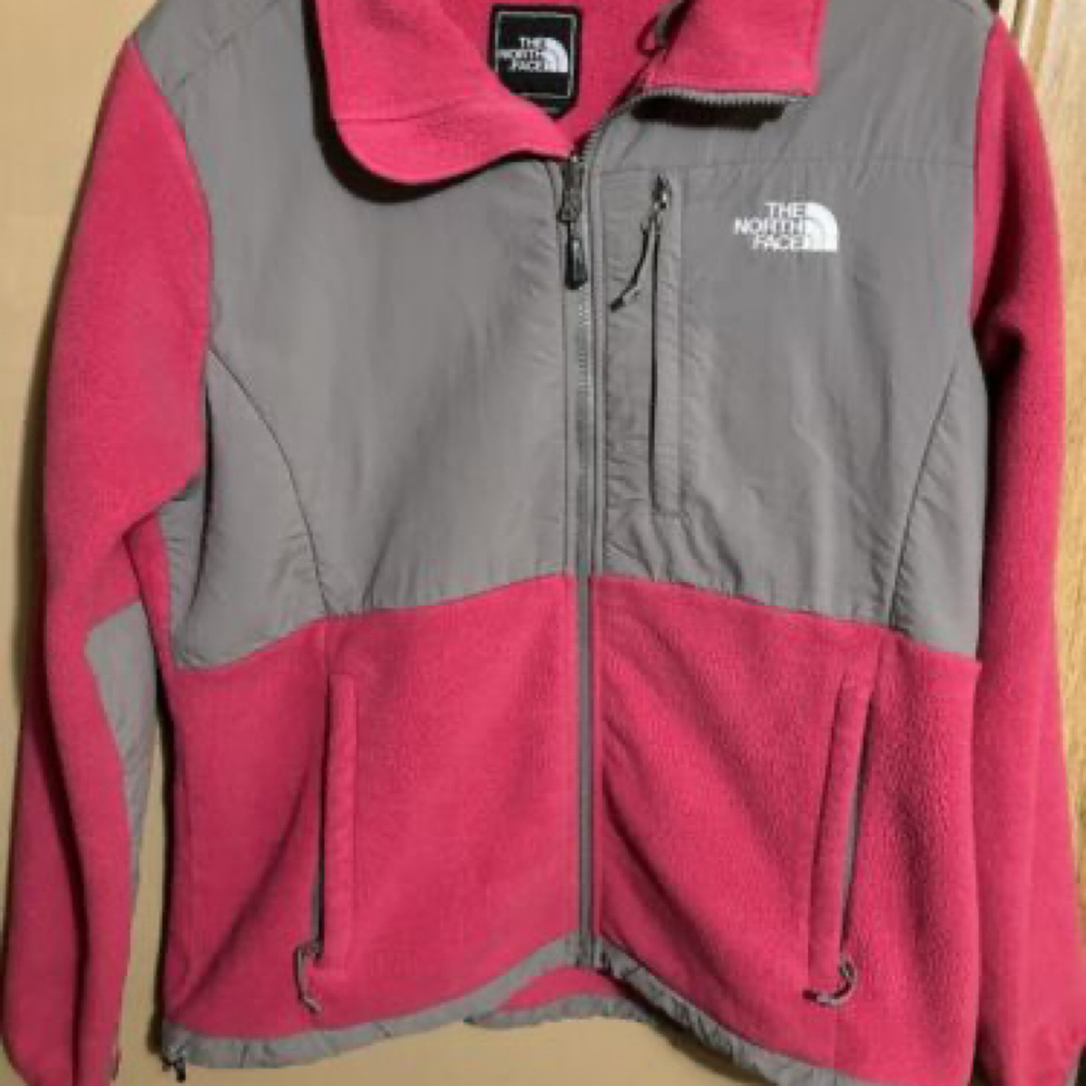 The North Face Denali Jacket Womens Large Pink Black Fleece Full Zip Coat *
